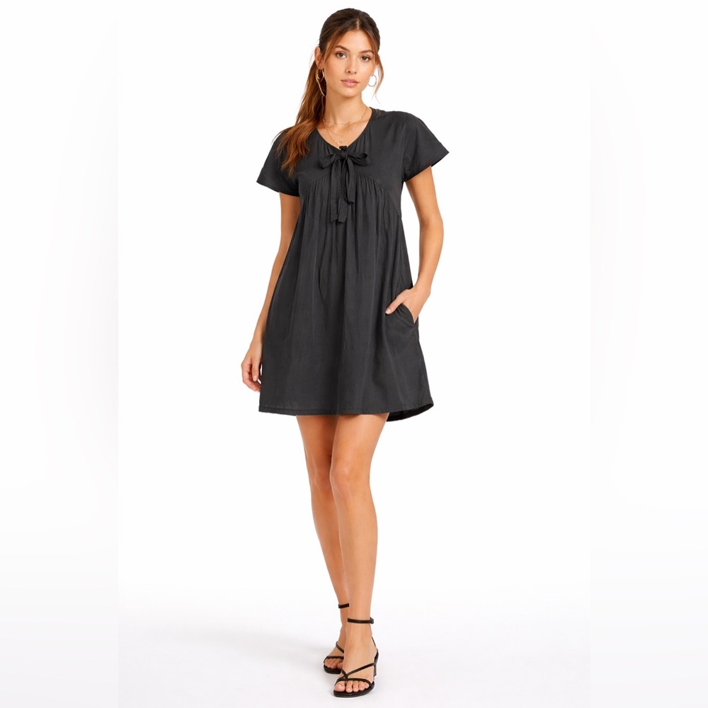 Marni Gathered Babydoll Dress — Dark Grey Tie Neck Mini | Made in Italy  40 M